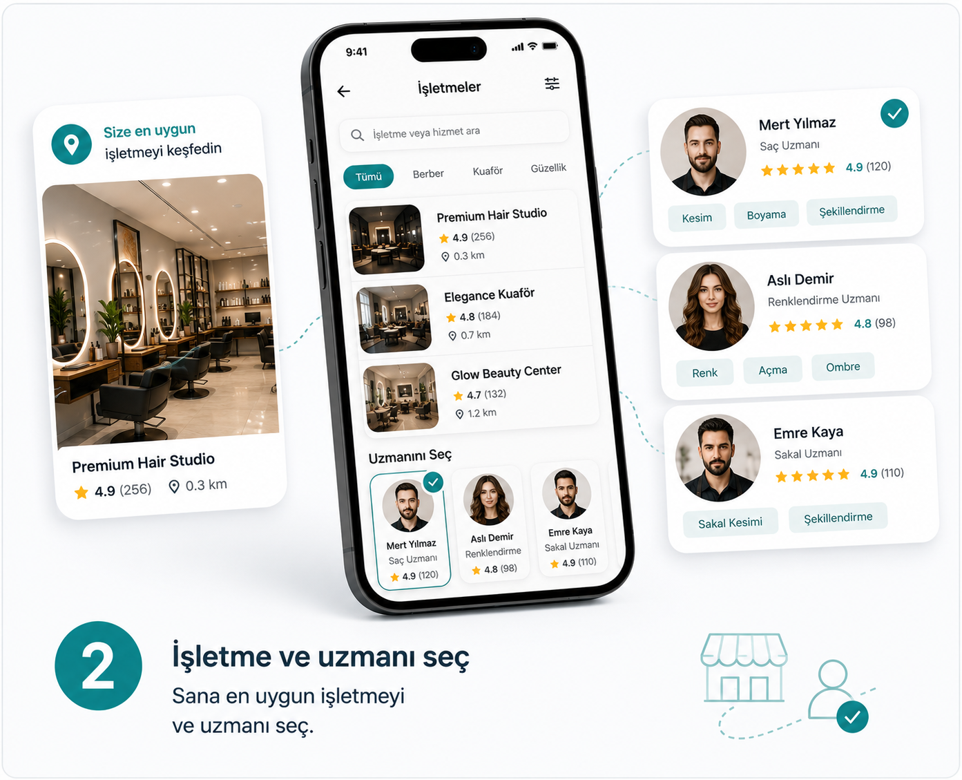 İşletme ve uzmanı incele - randevu akışı adım 2